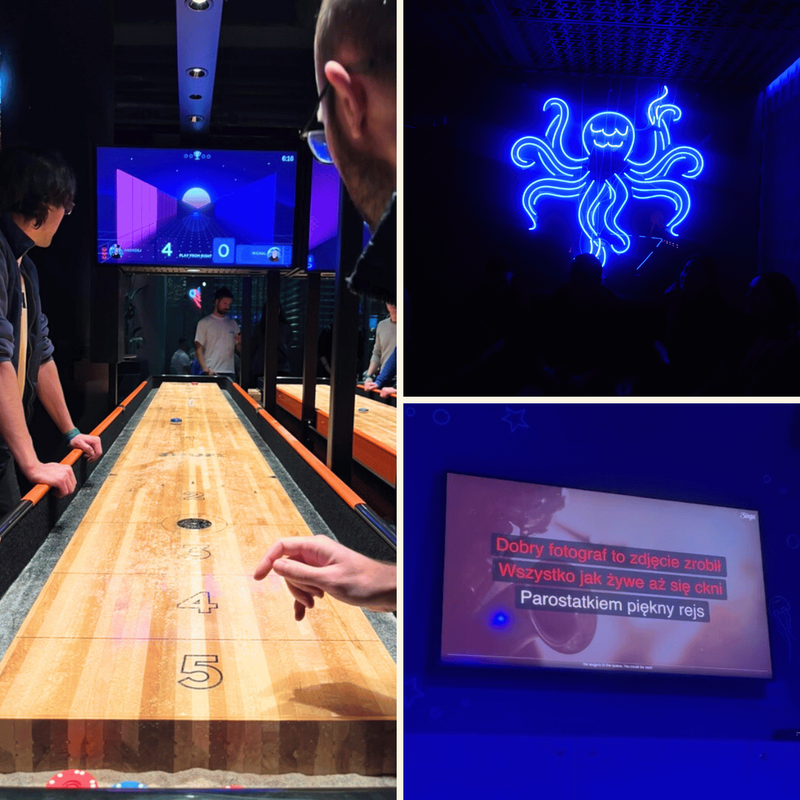 Shuffleboard game, screen with karaoke lyrics